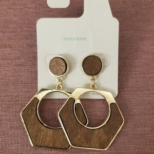 Maurices Gold and Brown Hexagon Earrings